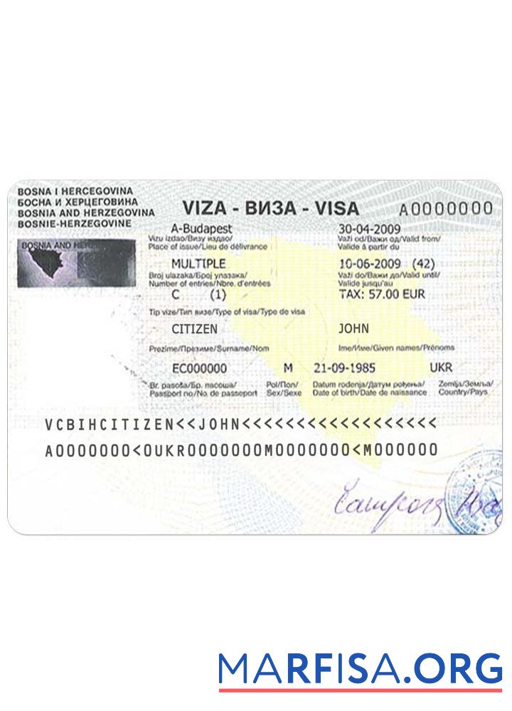 Realistic Bosnia and Herzegovina travel visa sample